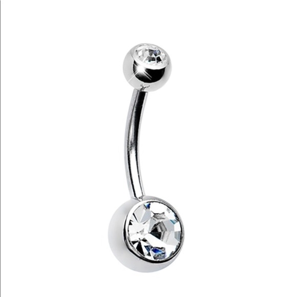 Round Wrapped Cubic Zirconia White Gold Plated Belly Ring - Picture 1 of 4